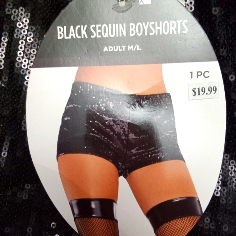 Adult Black Sequin Boy Shorts